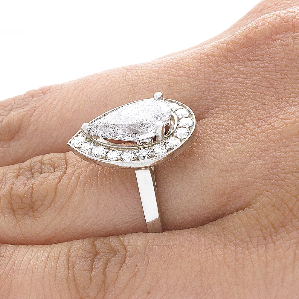 Large Pear Shape Diamond Halo Ring